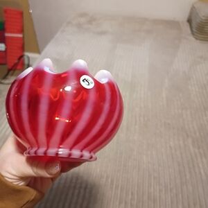 Fenton Red and White Swirl Glass Art